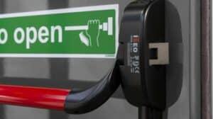 ISEO emergency exit bar fitted to kirncroft fire exit door